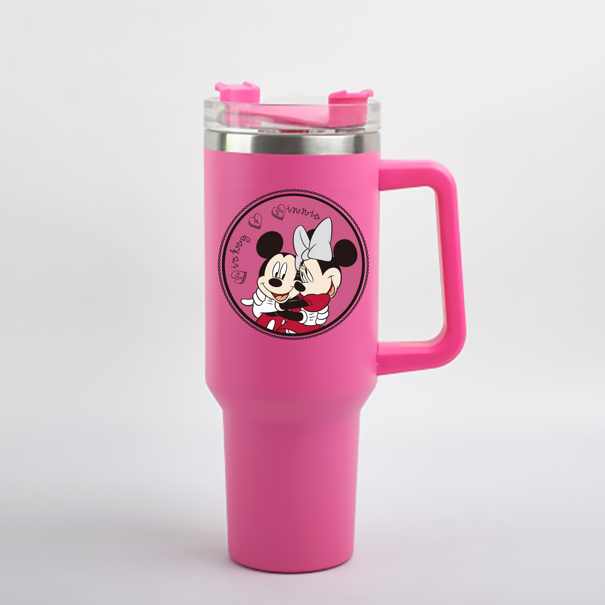 （画像用） ミッキーマウス Mickey Mouse 1200mL車用タンブラー - クリスタルステッカー（プラスチックストロー付き）